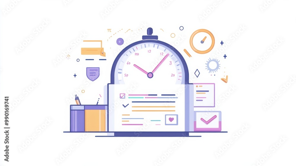 Leinwandbilder a digital clock and checklist illustration representing time management and productivity in a worksp