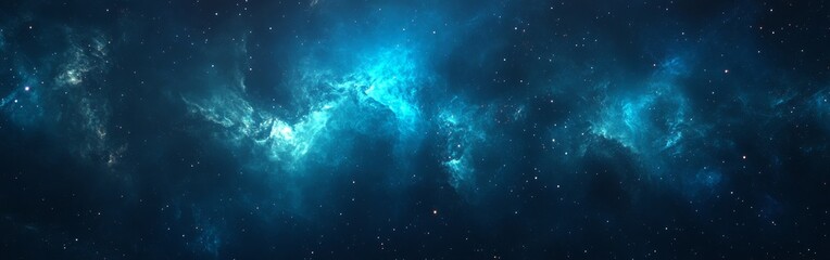 Fototapeta premium Stunning view of a vibrant nebula featuring shades of blue and green in a star-filled galaxy during a serene cosmic night