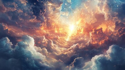 Fototapeta premium Vibrant sunrise over a dramatic cloudscape with warm hues illuminating the sky in an awe-inspiring display of nature's beauty