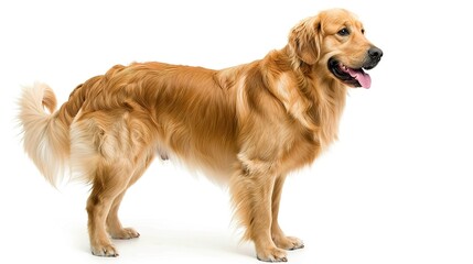 A charming dog standing on a pristine white background. The dog has an endearing expression and a confident stance. Its fur might be soft and shiny. The white background makes the dog stand out promin