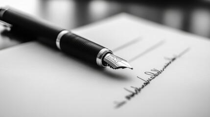 Elegant fountain pen resting on handwritten notes, showcasing fine craftsmanship and attention to detail in a serene workspace