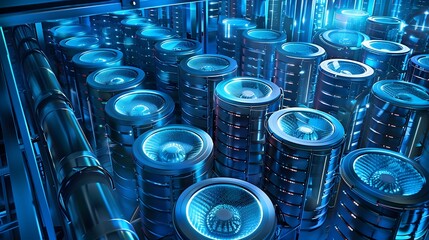 Rows of Compact DNA Data Storage Tanks in an Advanced Data Center Concept