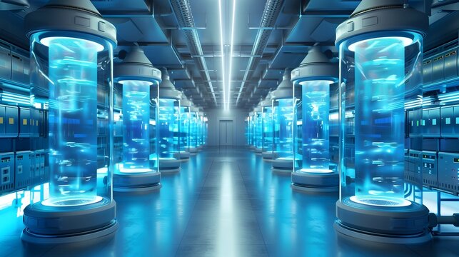 Advanced Data Center with Compact DNA Based Storage Tanks Showcasing Innovative Technology