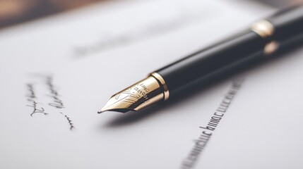 Elegant fountain pen poised on a letter waiting for thoughtful words in a quiet room