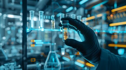 Technician Handling Transparent Vial with DNA Data Storage in Futuristic Lab Setting