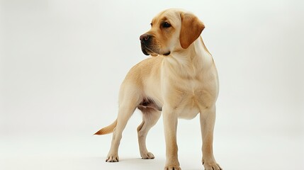 A charming dog standing on a pristine white background. The dog has an endearing expression and a confident stance. Its fur might be soft and shiny. The white background makes the dog stand out promin