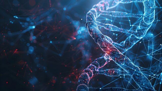 Futuristic Digital DNA Helix Merging with Data Network Symbolizing Biological and Digital