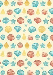 Seashells and starfish pattern in pastel beach colors.