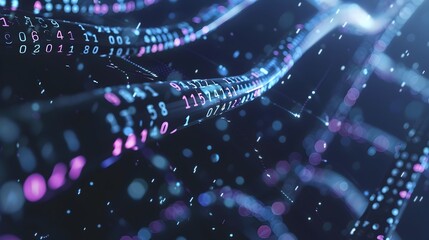 Vibrant DNA Strand with Embedded Binary Code Symbolizing Digital Data Storage Capacity in Genetic Material