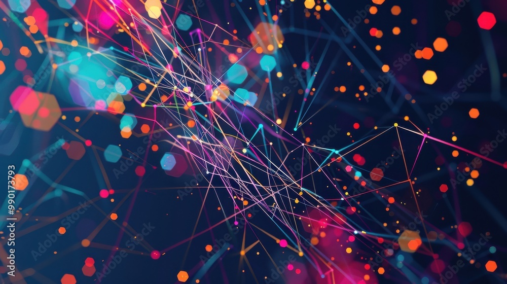 Aufkleber abstract digital composition showcasing colorful lines and shapes against a dark background, illustr