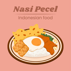 Nasi pecel Indonesian food vector design illustration