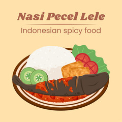 Nasi pecel lele Indonesian spicy food vector design illustration