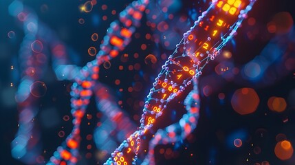 Glowing DNA Molecule with QR Codes Representing Encoded Digital Information