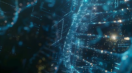 Precise DNA Strand Encoding Process Visualized with Digital Blueprint Overlay