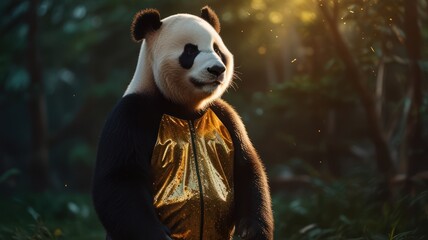 Obraz premium Panda in a Golden Jacket