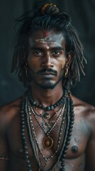 Obraz premium Portrait of a Hindu Man with Sacred Jewelry and Tilak