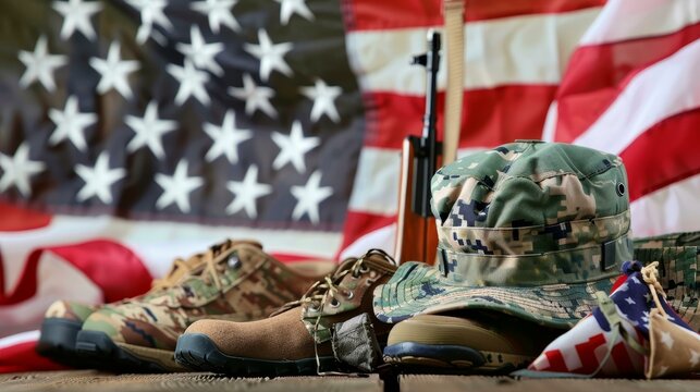 Vibrant Memorial Day banner with the U.S. flag and military symbols, sleek background, Ai Generated