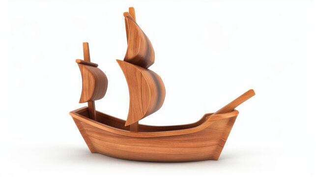 recommend clip art: A detailed 3D rendering of an ancient wooden pirate ship, showcasing its rear view against a crisp white backdrop.