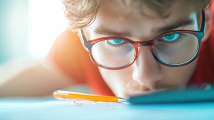A student using a graphing calculator to analyze a curve representing a specific mathematical equation.