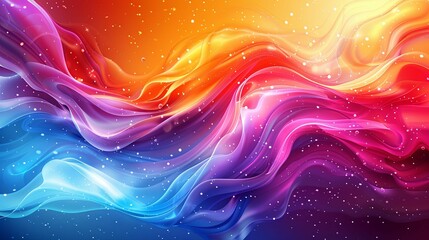 Abstract Wavy Liquid Background with Color Transitions and Glowing Particles