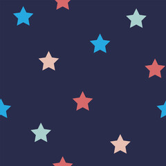 Colorful stars seamless pattern isolated on navy blue background 