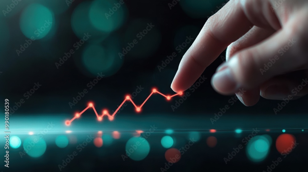 Poster a close up of a hand pointing to a curved line on a chart, highlighting the critical role of data in