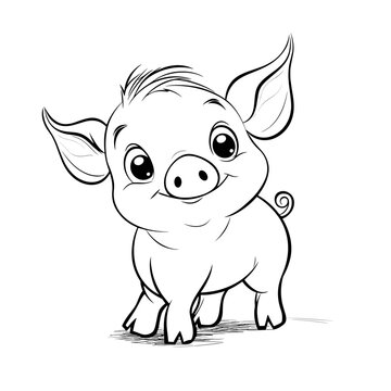 recommend clip art: Cute Pig With coloring book pages picture,Pig line art,Pig outline drawing vector illustration