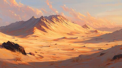 Naklejka premium Surreal Desert Landscape with Towering Mountains