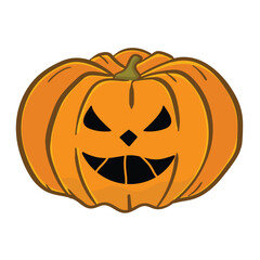Vector icon for a frowning Jack-O'-Lantern. Hand-drawn orange pumpkin with a sad, carved face, representing a unique Halloween decoration.
