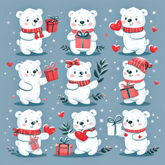 A super cute cartoon white bear wearing a Christmas outfit.