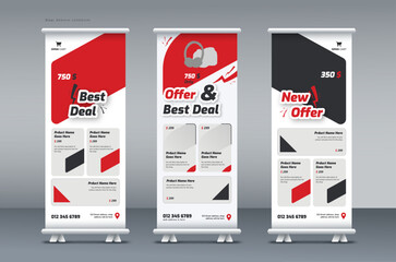 Supermarket product sale catalog roll up banner bundle, multipurpose sale promotion roll up banner, pull up banner, or x banner print template