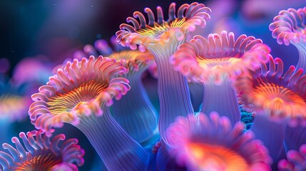 Obraz premium Vibrant, Close-Up View of Multicolored Coral Polyps
