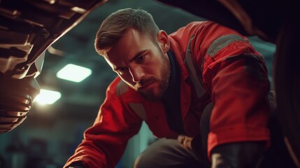 Mechanic Examining Vehicle Undercarriage