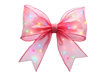 Christmas Lights Coquette Pink Bow Png. Christmas Lights Coquette Fancy Bow Png. Transparent background
