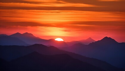 Fototapeta premium Serene Sunset Over Majestic Mountains View