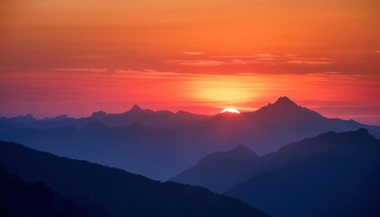 Fototapeta premium Beautiful Sunset Over Mountain Range in Vibrant Colors