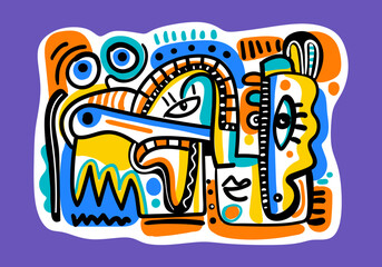 traditional illustration. contemporary, tribal, decoerative cubism abstract. for a symbol of identity