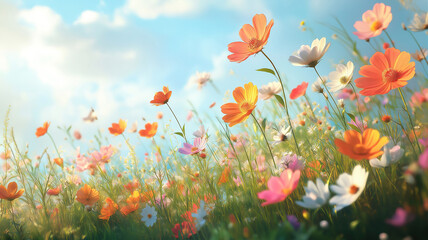 Colorful Wildflowers Against a Soft, Blurred Background