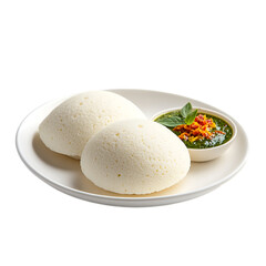 Idly south Indian main breakfast item isolated on white and transparent background. PNG cutout.