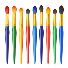 Colorful Brushes for Art and Craft Projects on transparent Background