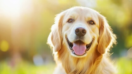 A happy Golden Retriever enjoys a sunny day, smiling amid lush green grass, the perfect moment for pet lovers.