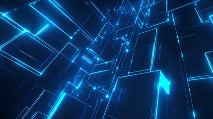 Fototapeta premium Abstract neon blue background, cyber space, parallel universe, lines, stripes, glow,Dark background with lines and spotlights, neon light, night view. Abstract blue background