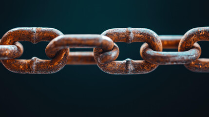 Fototapeta premium Explore the intricate beauty of rustic metal chain links featuring a weathered texture and vibrant patina against a clean backdrop.