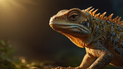 Obraz premium Close-up Portrait of a Lizard with Sun Rays