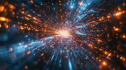 Obraz premium Abstract Blue and Orange Light Burst with Blurred Particles