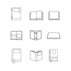 Books doodle line symbol sign icon collection. outline style. isolated illustration