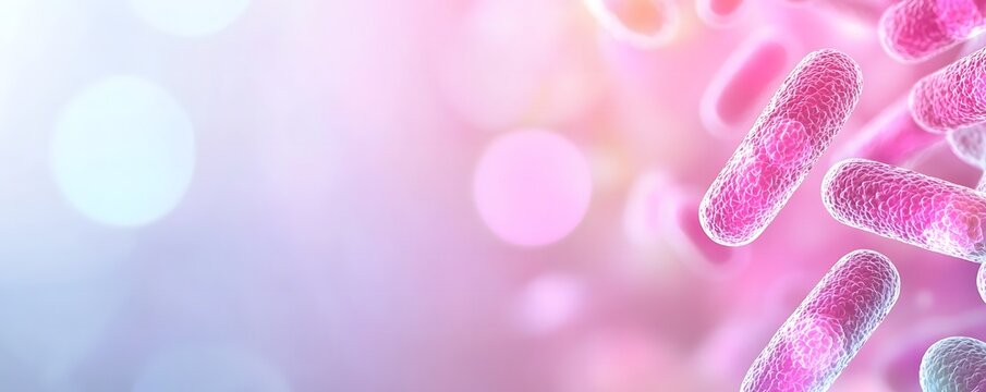 Close-up view of bacteria showcasing detailed molecular structures and protein strands with a smooth texture illuminated by soft lighting for subtle color gradients in high definit