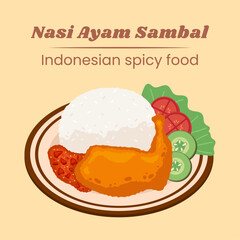 Nasi ayam sambal Indonesian spicy food vector design illustration