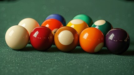 A Row of Colorful Billiard Balls on a Green Felt Table
