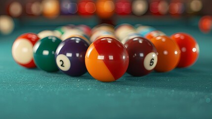 Close-up of Billiard Balls on a Green Felt Table